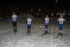 Vauhdikkaampaa hiihtäjää. Vasemmalta Akseli Pesu, Anni Siivonen, Eero Siivonen ja Akseli Vähä-Ypyä